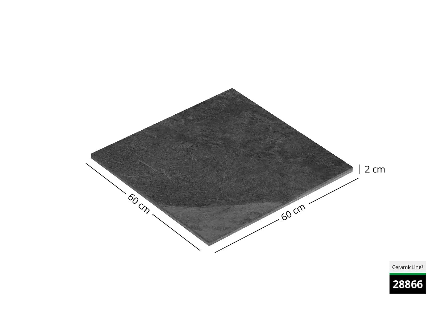 Saubere Schnittkante der 60x60 Terrassenplatte in grauer Natursteinoptik von Woehe & Heydemann mit feinkörniger Oberfläche  
