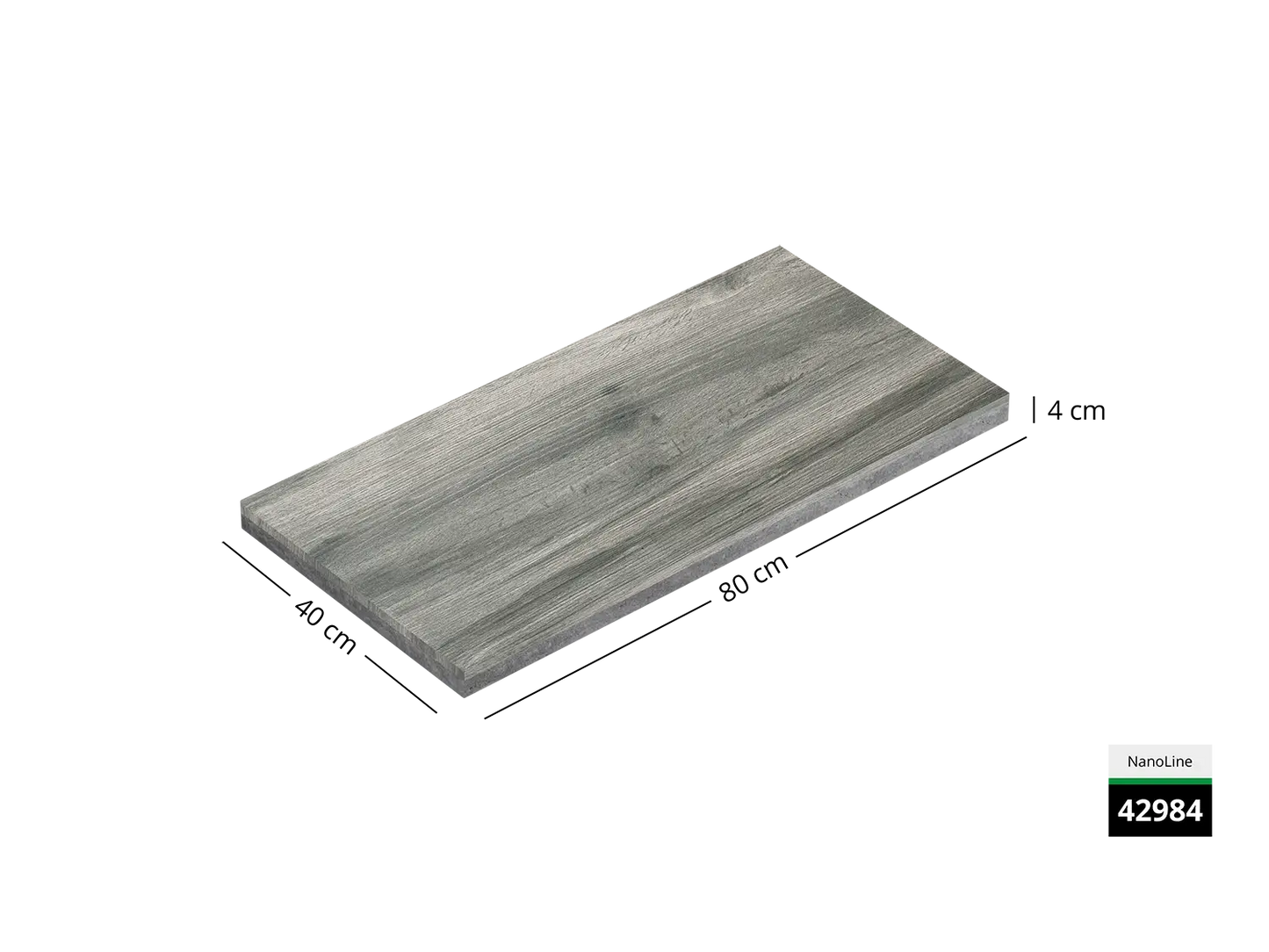 Saubere Schnittkante der 40x80 Terrassenplatte in grauer Holz-Optik von Woehe & Heydemann mit dekor-nanobeschichtet, strukturiert, feingestrahlter Oberfläche