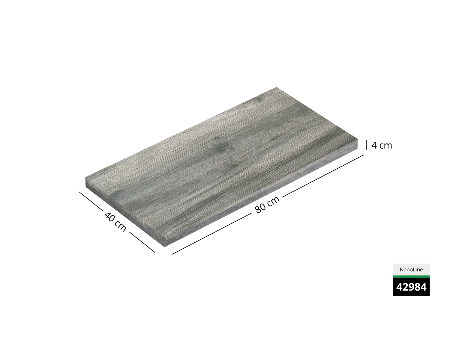 Saubere Schnittkante der 40x80 Terrassenplatte in grauer Holz-Optik von Woehe & Heydemann mit dekor-nanobeschichtet, strukturiert, feingestrahlter Oberfläche