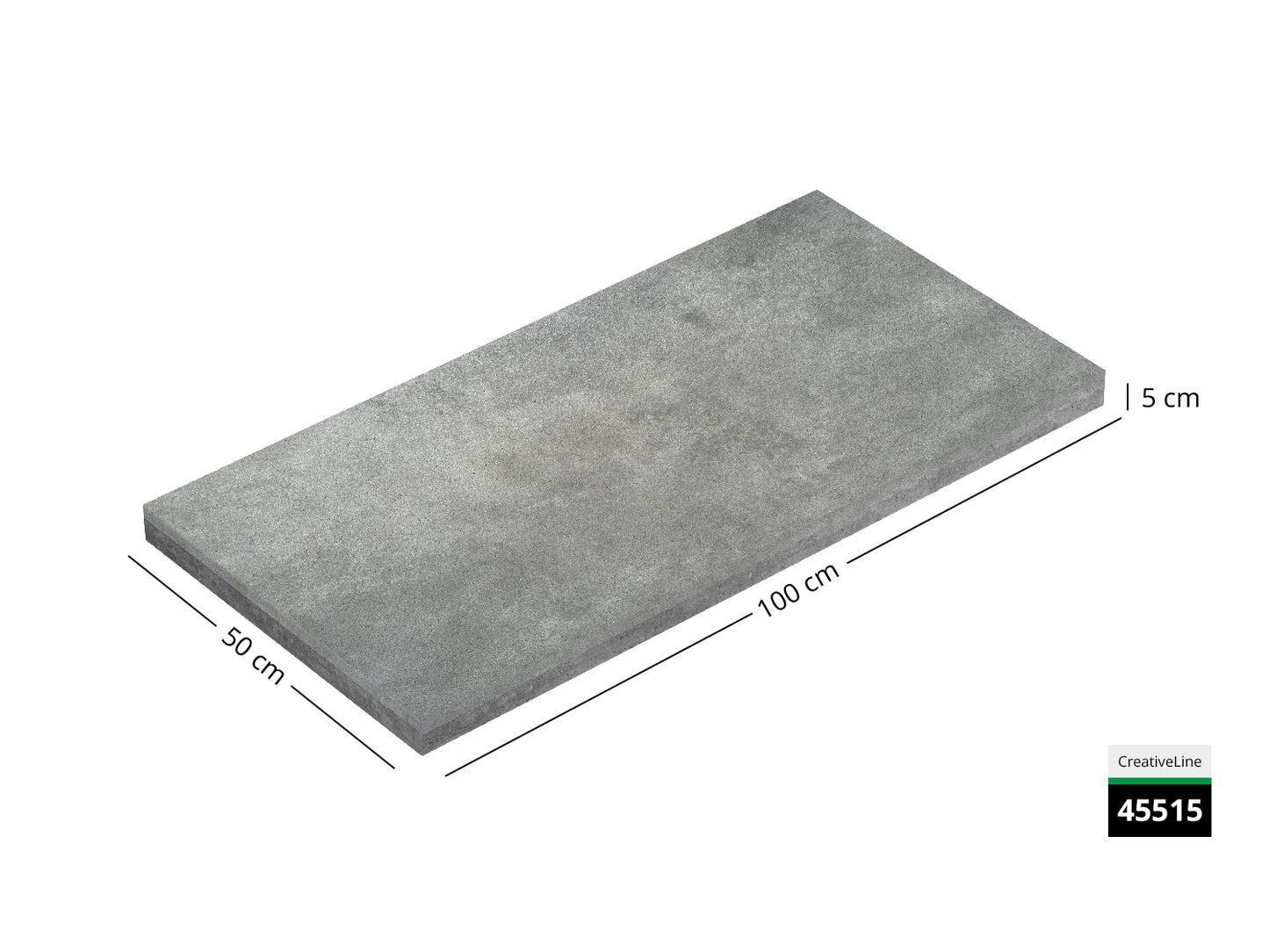 Saubere Schnittkante der 100x50 Terrassenplatte in grauer Betonoptik von Woehe & Heydemann mit feinkörniger Oberfläche  