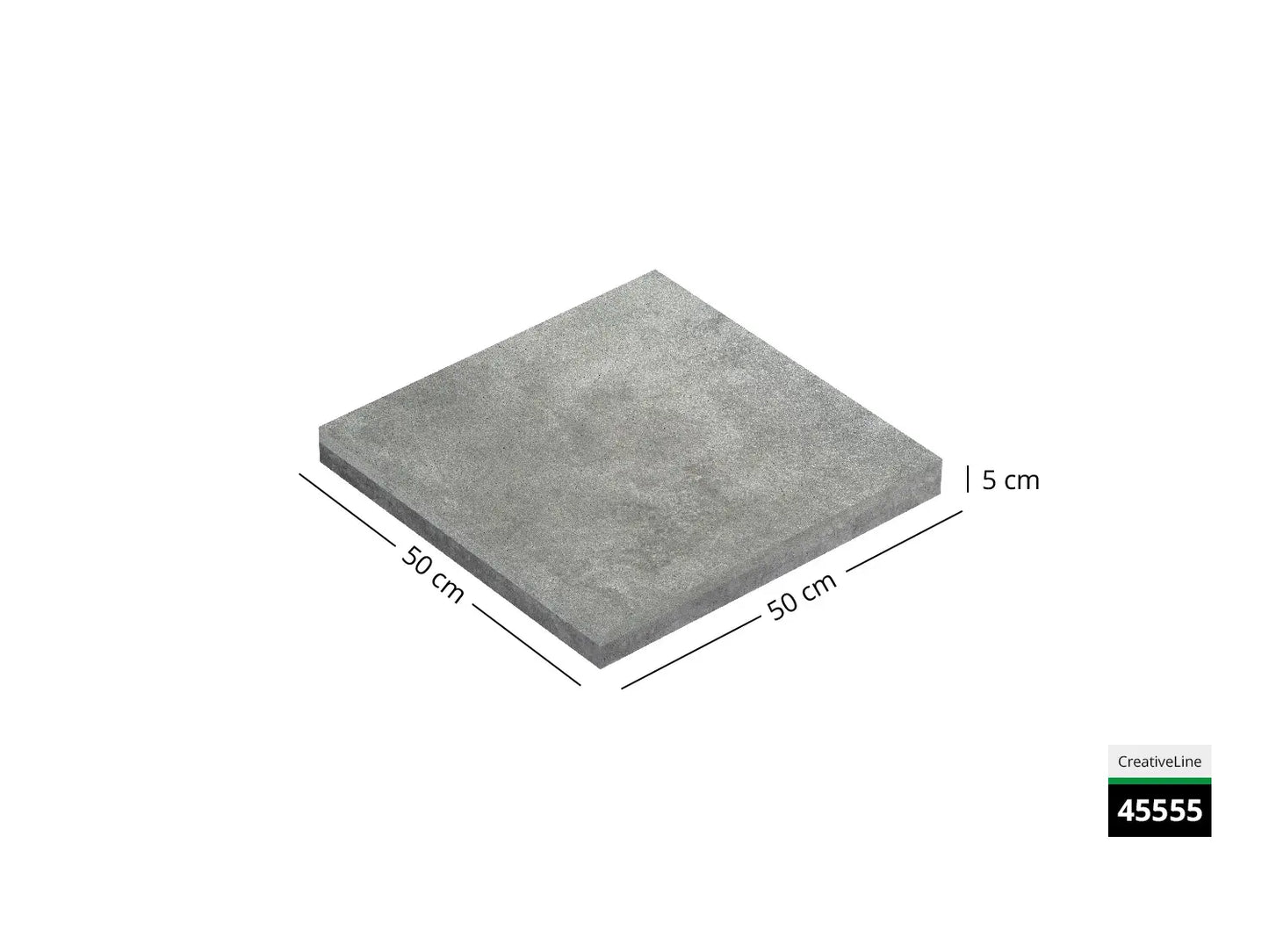 Saubere Schnittkante der 50x50 Terrassenplatte in grauer Betonoptik von Woehe & Heydemann mit feinkörniger Oberfläche  