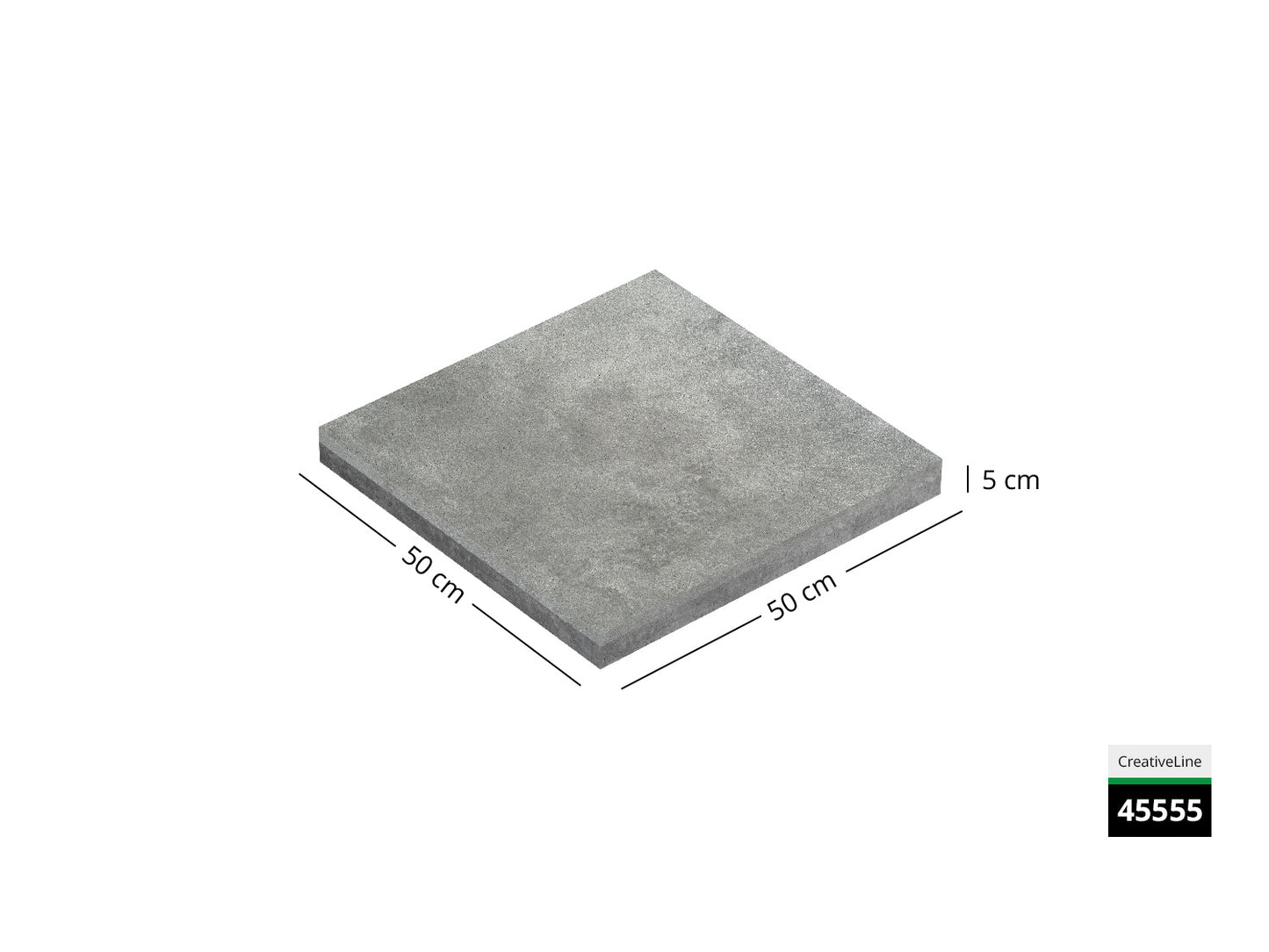 Saubere Schnittkante der 50x50 Terrassenplatte in grauer Betonoptik von Woehe & Heydemann mit feinkörniger Oberfläche  