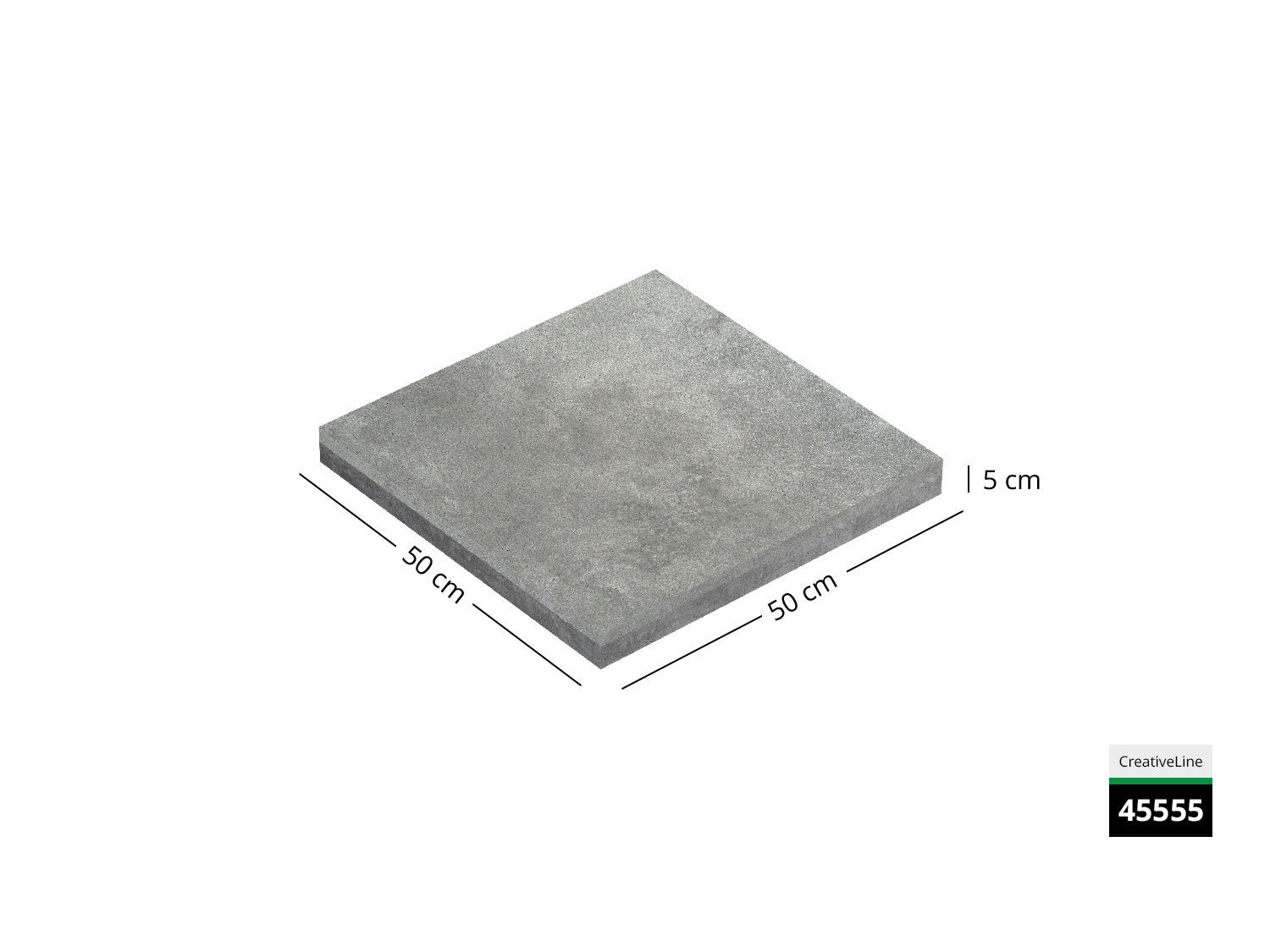 Saubere Schnittkante der 50x50 Terrassenplatte in grauer Betonoptik von Woehe & Heydemann mit feinkörniger Oberfläche  