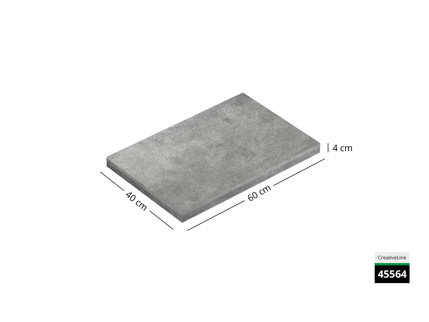 Saubere Schnittkante der 60x40 Terrassenplatte in grauer Betonoptik von Woehe & Heydemann mit feinkörniger Oberfläche  