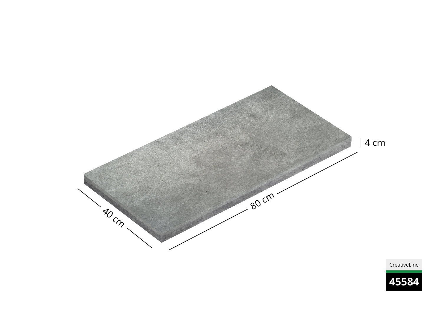 Saubere Schnittkante der 80x40 Terrassenplatte in grauer Betonoptik von Woehe & Heydemann mit feinkörniger Oberfläche  