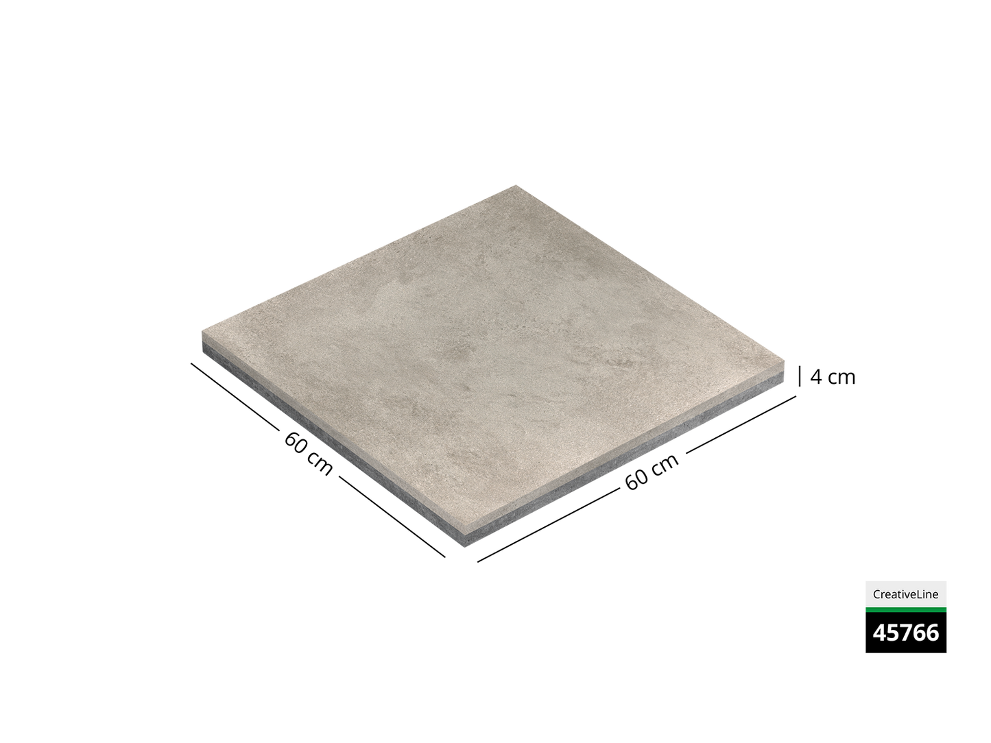 Saubere Schnittkante der 60x60 Terrassenplatte in beiger Beton-Optik von Woehe & Heydemann mit designbeschichteter Oberfläche