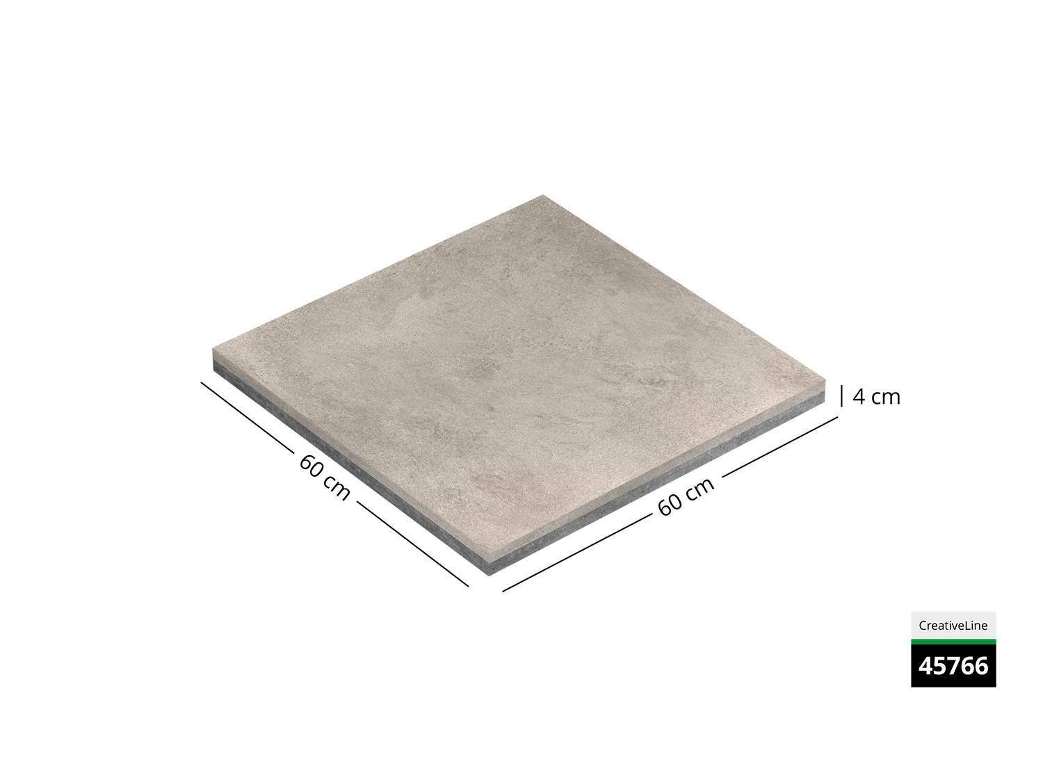 Saubere Schnittkante der 60x60 Terrassenplatte in beiger Beton-Optik von Woehe & Heydemann mit designbeschichteter Oberfläche