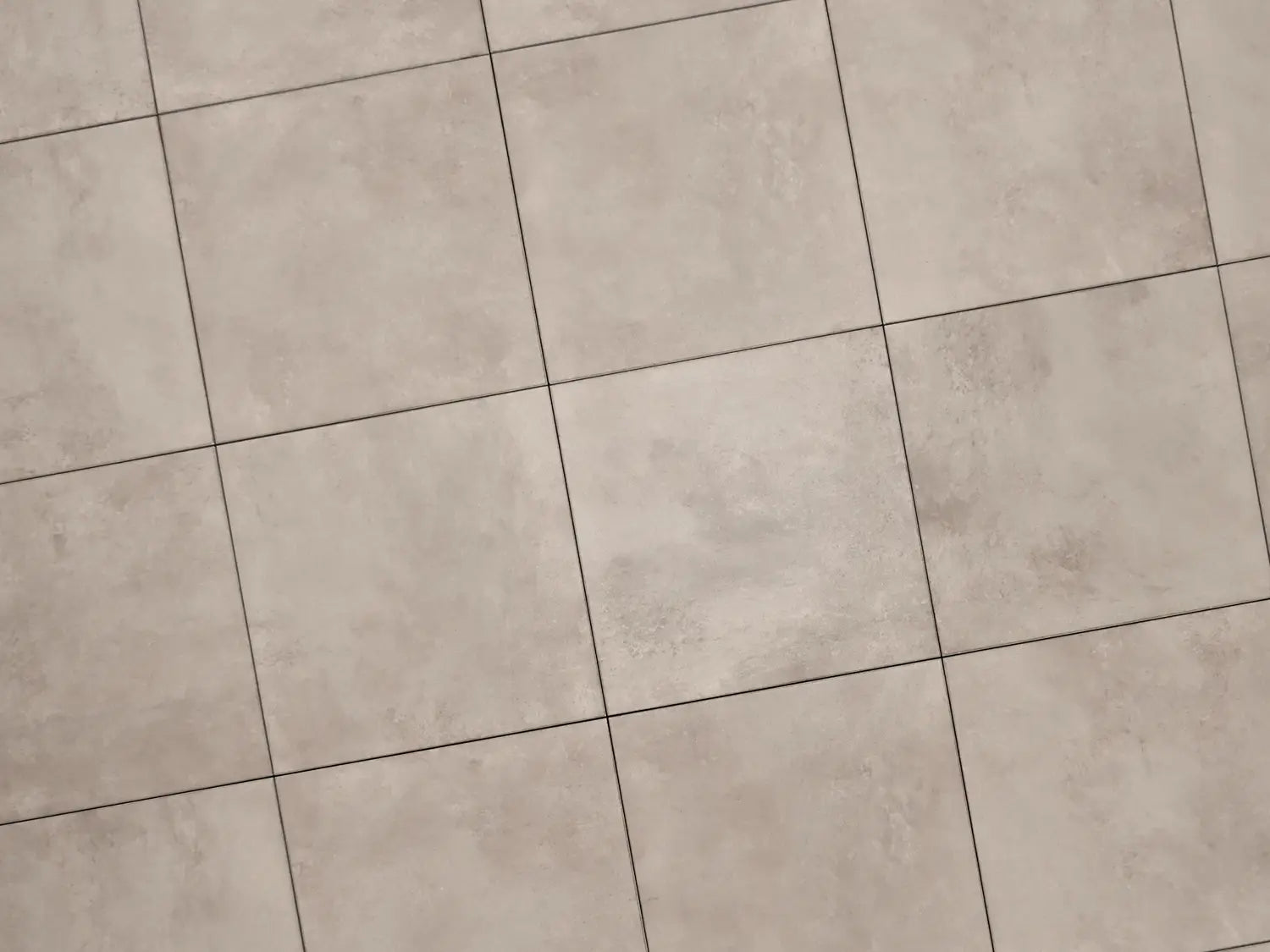 Verlegte CreativeLine-Platten in beige von Woehe & Heydemann in 60x60. Beton-Optik mit harmonischer Linienführung.