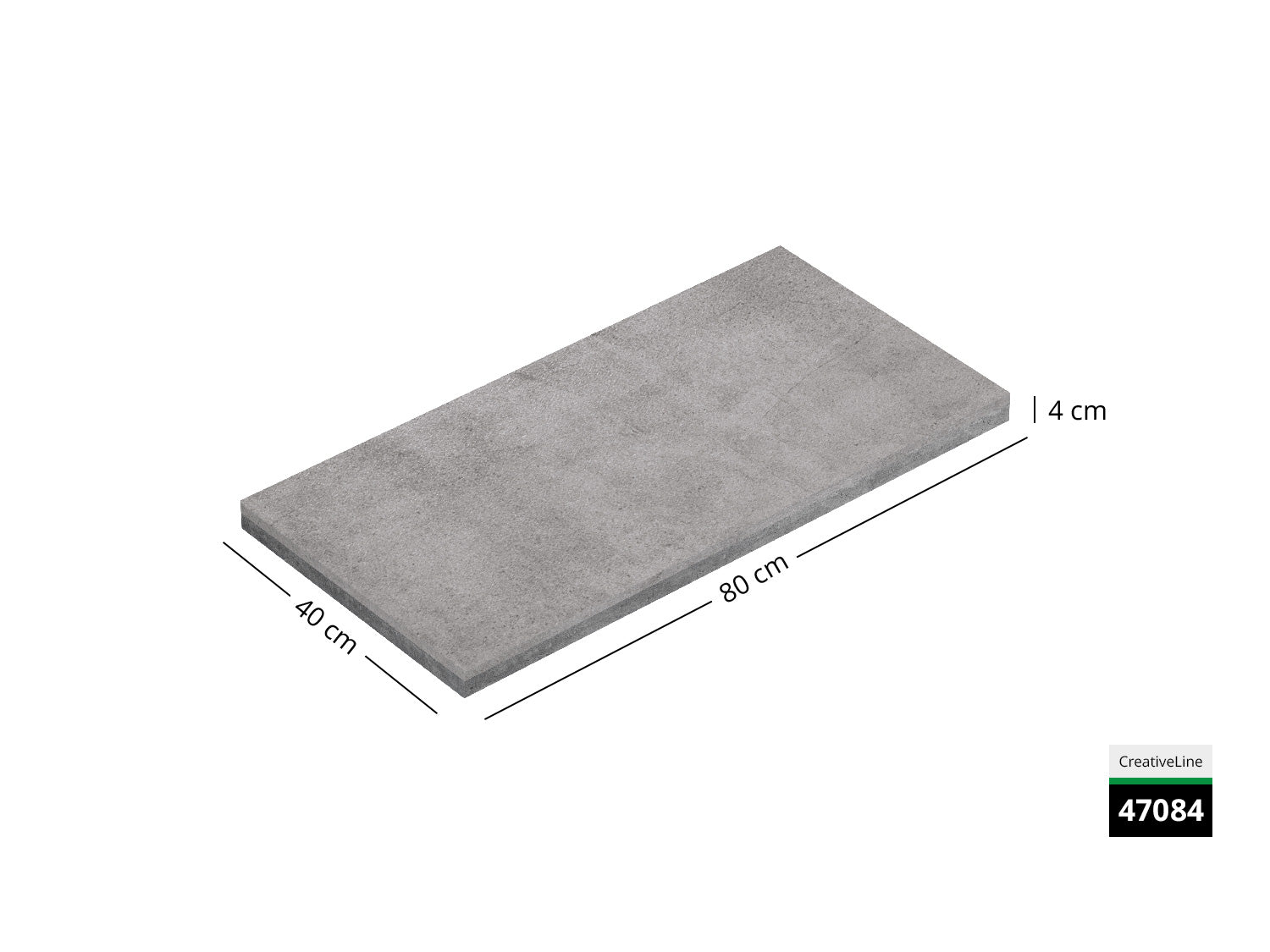 Saubere Schnittkante der 80x40 Terrassenplatte in grauer Betonoptik von Woehe & Heydemann mit feinkörniger Oberfläche  