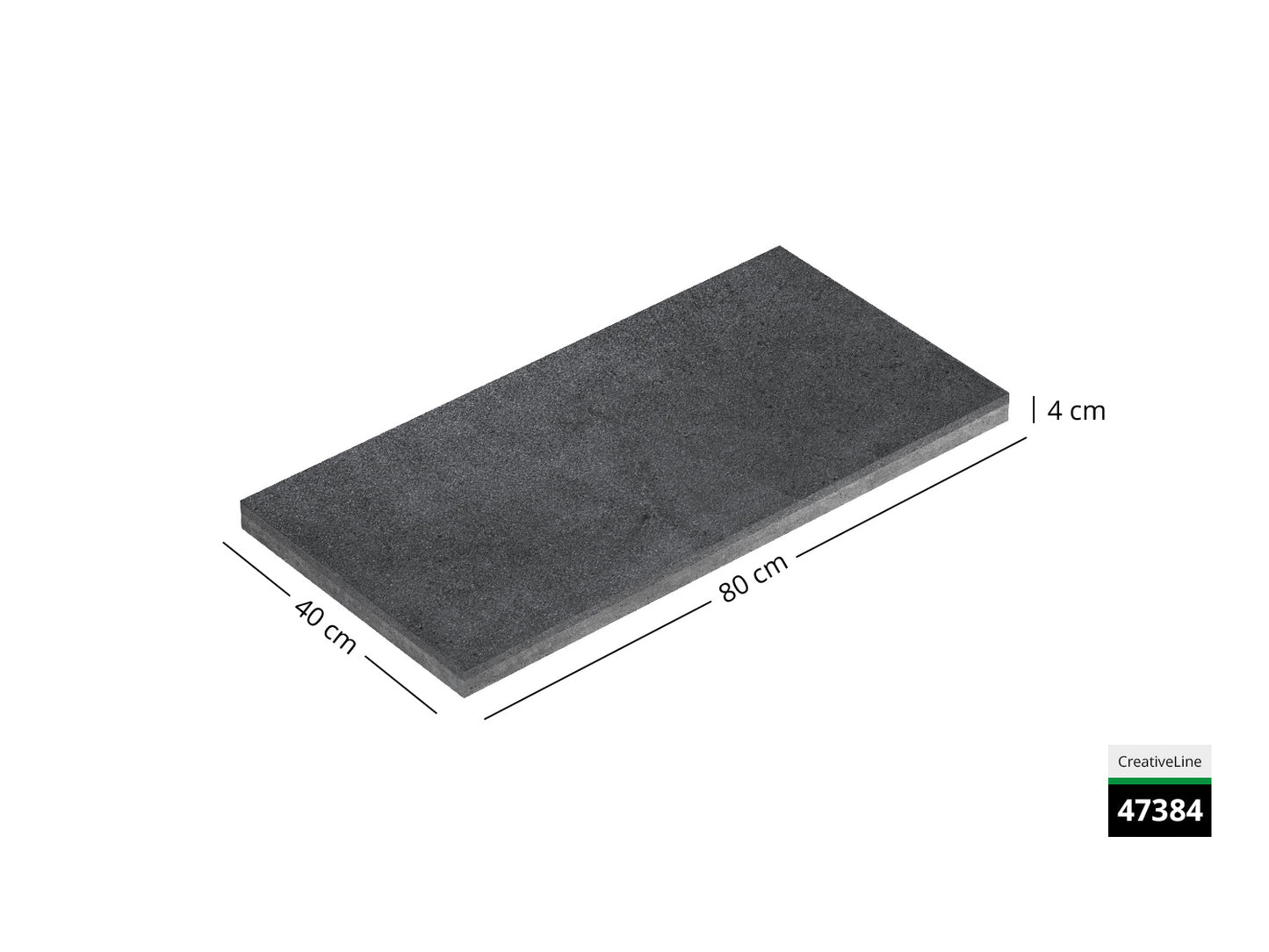 Saubere Schnittkante der 80x40 Terrassenplatte in anthraziter Betonoptik von Woehe & Heydemann mit feinkörniger Oberfläche