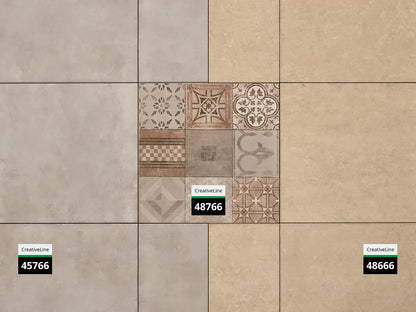 CreativeLine-Terrassenplatte in beige grauer Mosaik-Optik von Woehe & Heydemann mit farblich passenden Platten in grau und beige