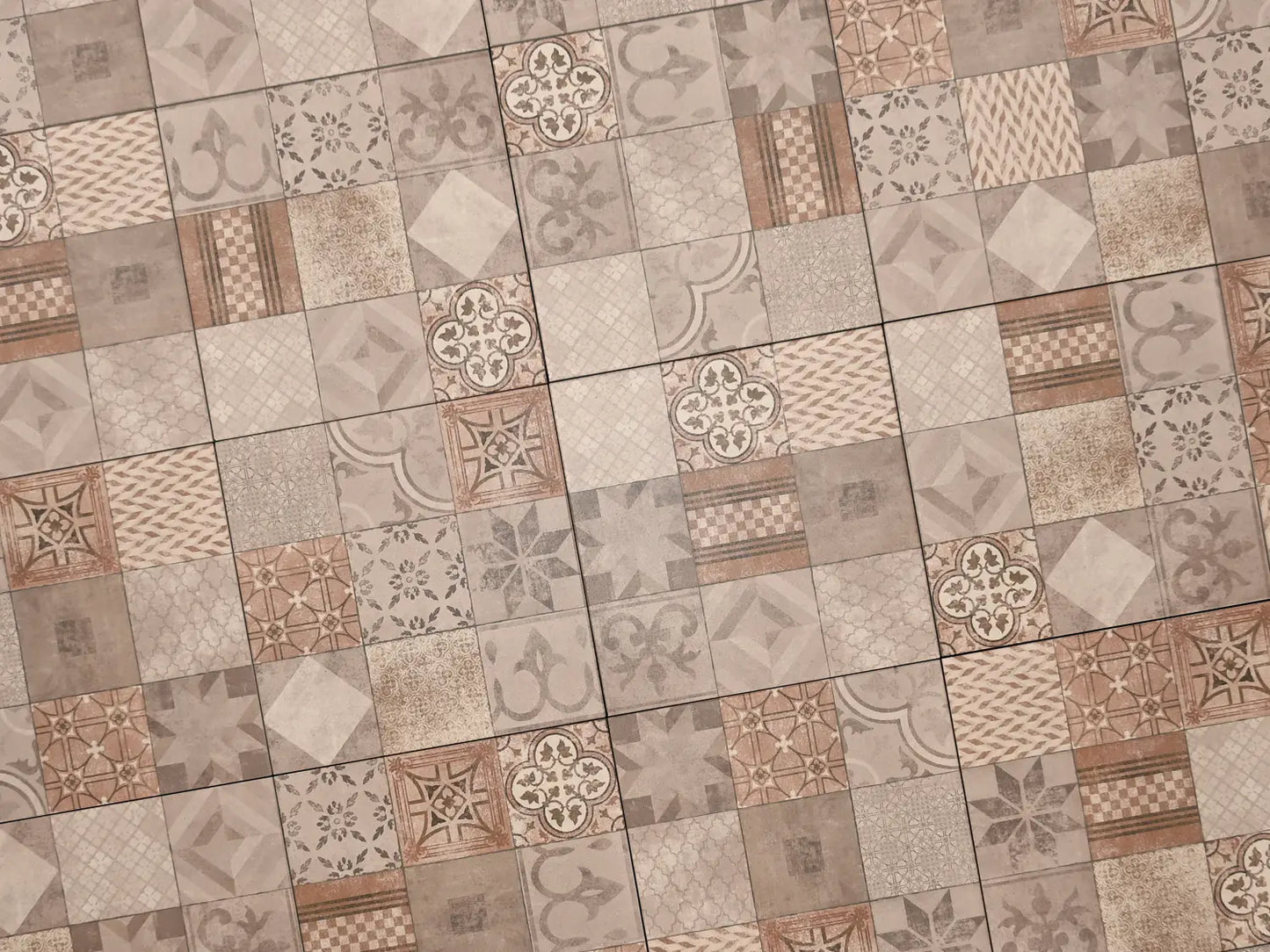 Verlegte CreativeLine-Platten in rot von Woehe & Heydemann in 60x60. Mosaik-Optik mit harmonischer Linienführung.