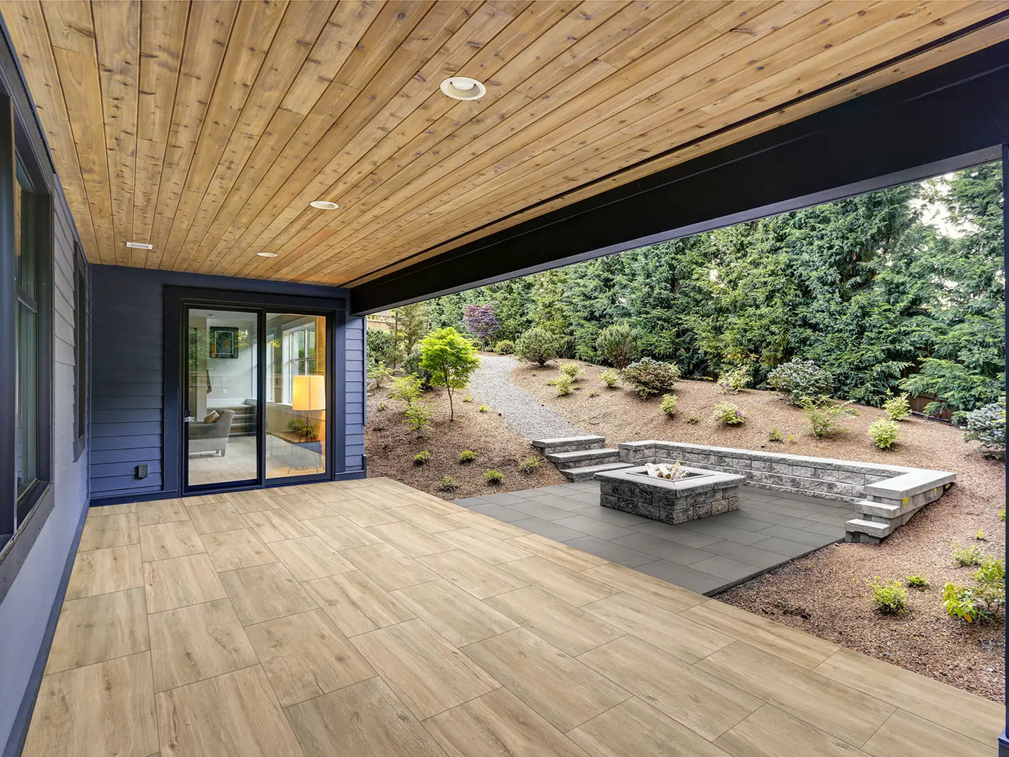 40x80 PremiumLine-Betonplatten Terrasse Holz und Stein kombiniert von Woehe & Heydemann
