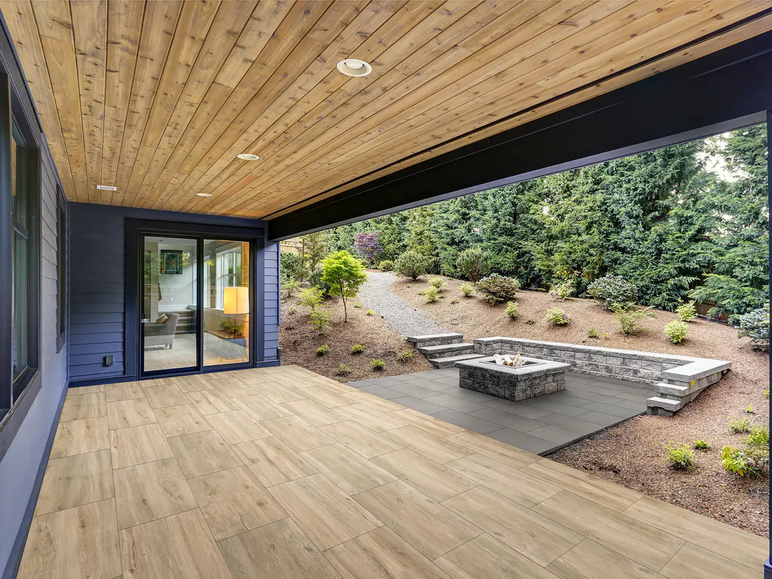 40x80 PremiumLine-Betonplatten Terrasse Holz und Stein kombiniert von Woehe & Heydemann