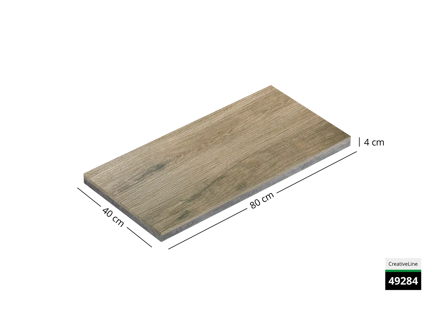 Saubere Schnittkante der 40x80 Terrassenplatte in brauner Holz-Optik von Woehe & Heydemann mit designbeschichtet, strukturierter Oberfläche