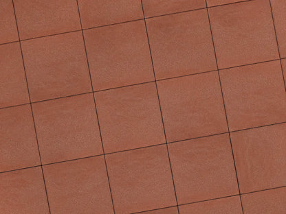 Verlegte LuxoGran-Platten in rot von Woehe & Heydemann in 50x50 – Naturstein-Optik mit harmonischer Linienführung 