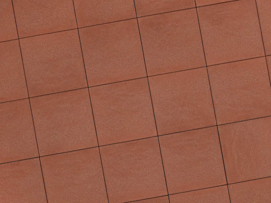 Verlegte LuxoGran-Platten in rot von Woehe & Heydemann in 50x50 – Naturstein-Optik mit harmonischer Linienführung 