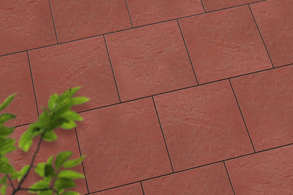 Verlegte LuxoGran-Platten in rot von Woehe & Heydemann in 50x50 – Naturstein-Optik mit harmonischer Linienführung 