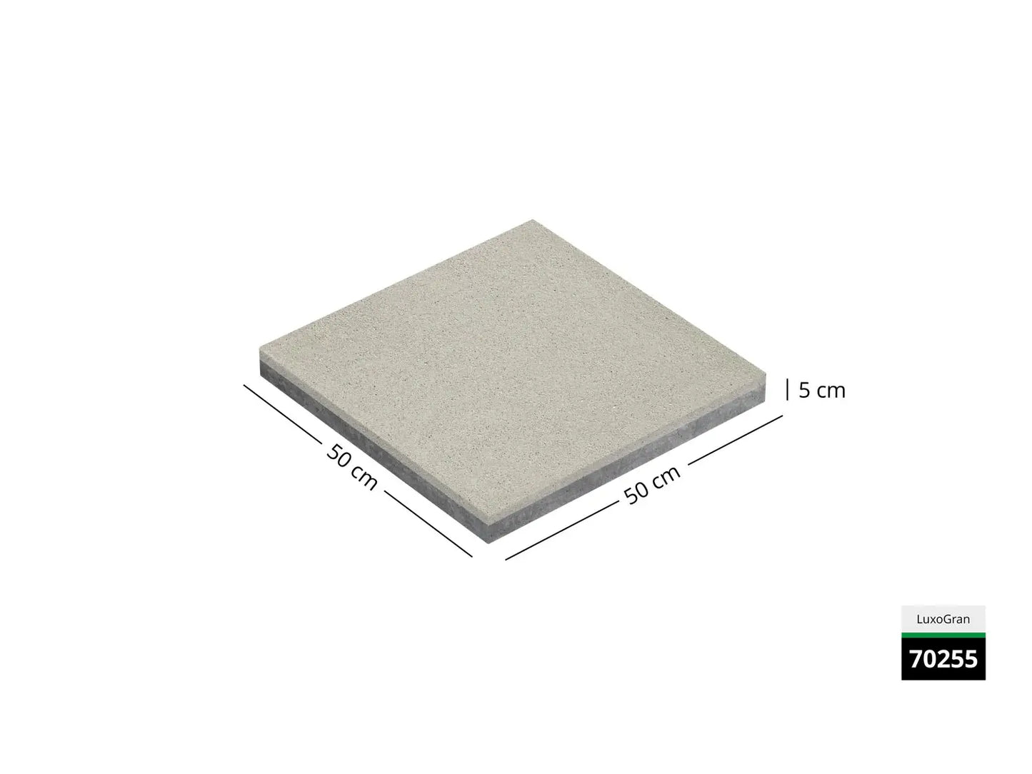 Saubere Schnittkante der 50x50 Terrassenplatte in beiger Natursteinoptik von Woehe & Heydemann mit feinkörniger Oberfläche  