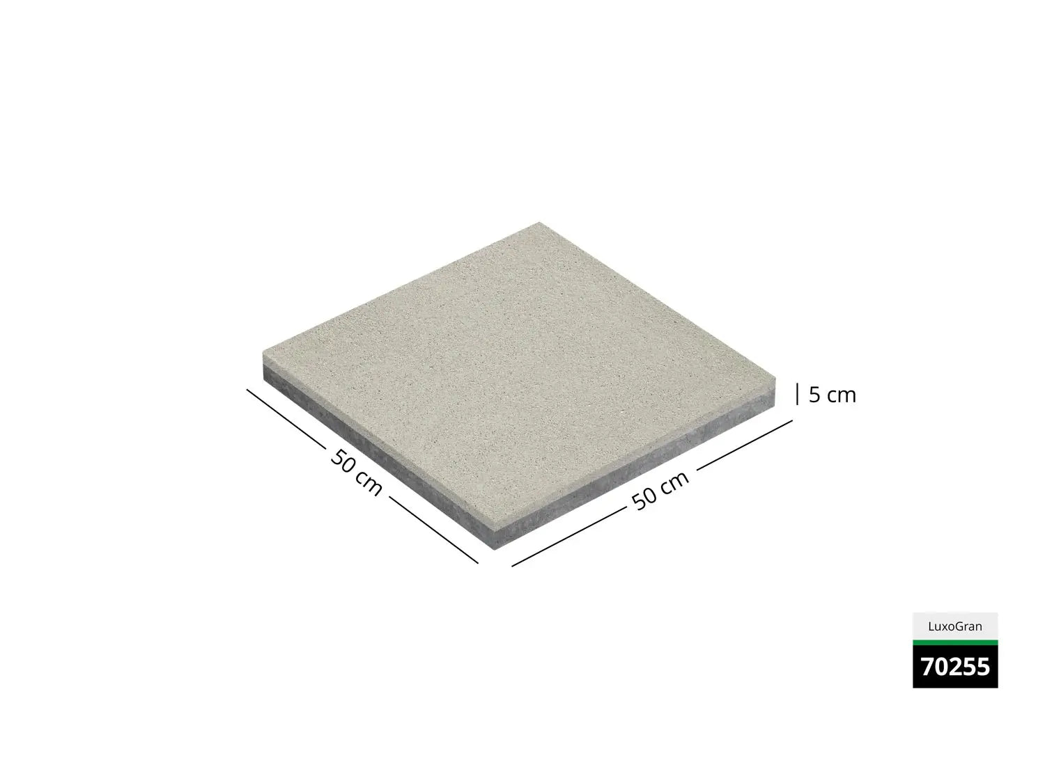 Saubere Schnittkante der 50x50 Terrassenplatte in beiger Natursteinoptik von Woehe & Heydemann mit feinkörniger Oberfläche  