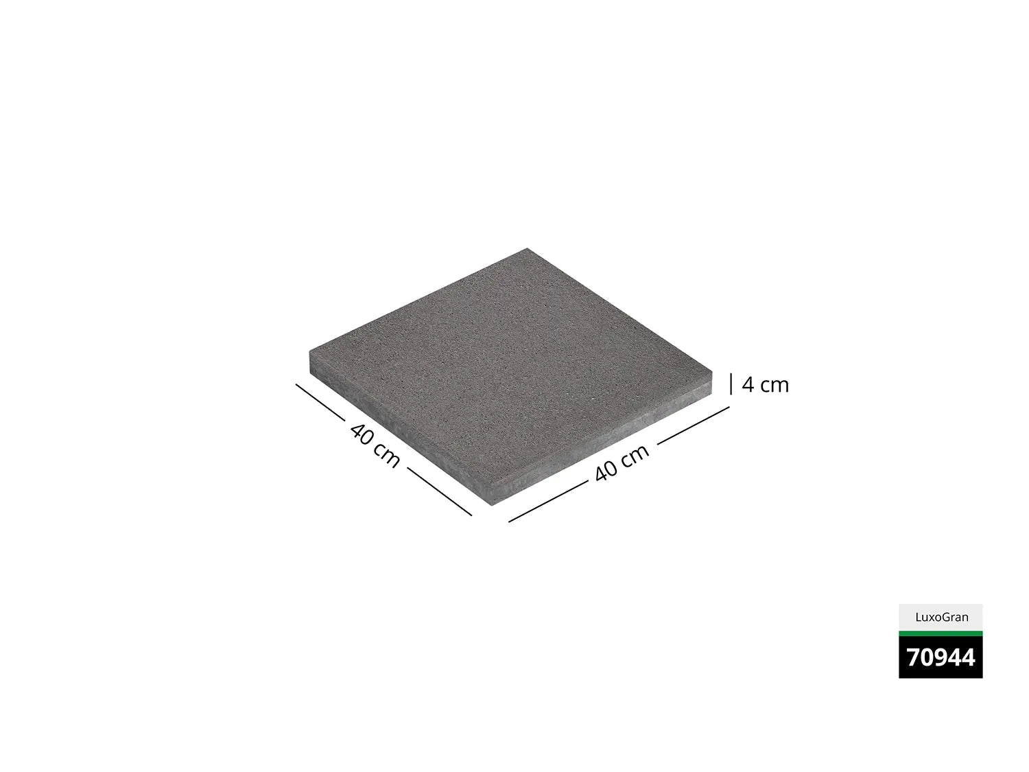 Saubere Schnittkante der 40x40 Terrassenplatte in grauer Natursteinoptik von Woehe & Heydemann mit feinkörniger Oberfläche  