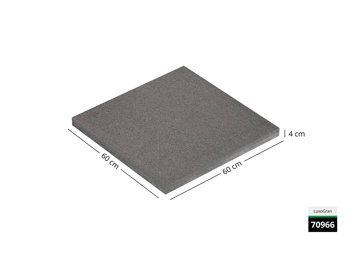Saubere Schnittkante der 60x60 Terrassenplatte in grauer Natursteinoptik von Woehe & Heydemann mit feinkörniger Oberfläche  