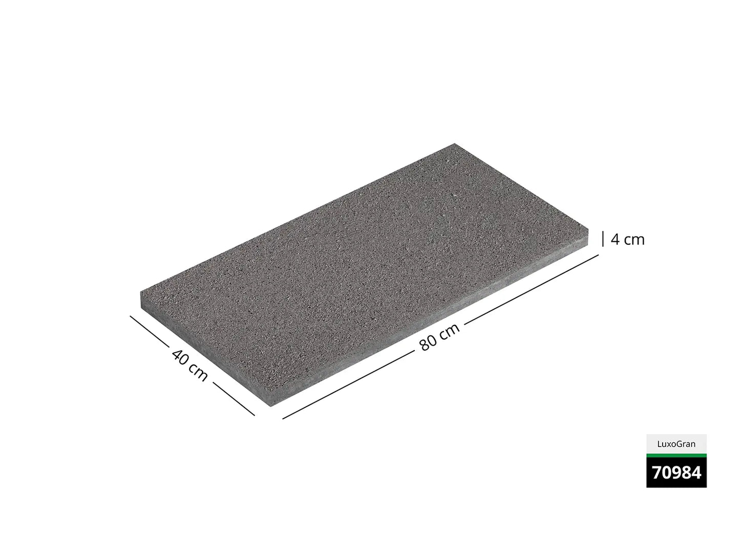 Saubere Schnittkante der 80x40 Terrassenplatte in grauer Natursteinoptik von Woehe & Heydemann mit feinkörniger Oberfläche  