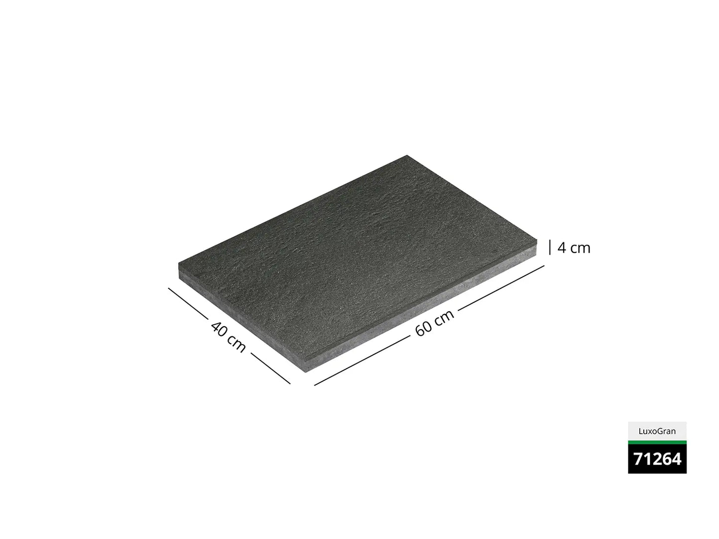 Saubere Schnittkante der 60x40 Terrassenplatte in schwarzer Natursteinoptik von Woehe & Heydemann mit feinkörniger Oberfläche   zum Aktionspreis