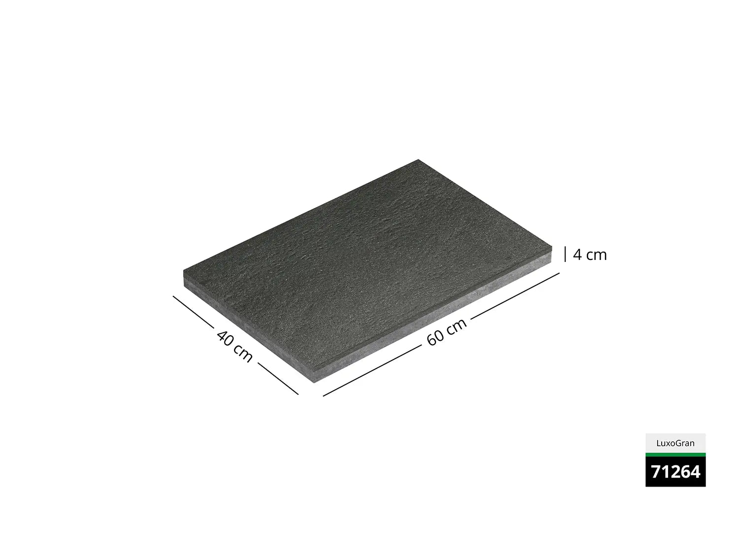 Saubere Schnittkante der 60x40 Terrassenplatte in schwarzer Natursteinoptik von Woehe & Heydemann mit feinkörniger Oberfläche   zum Aktionspreis