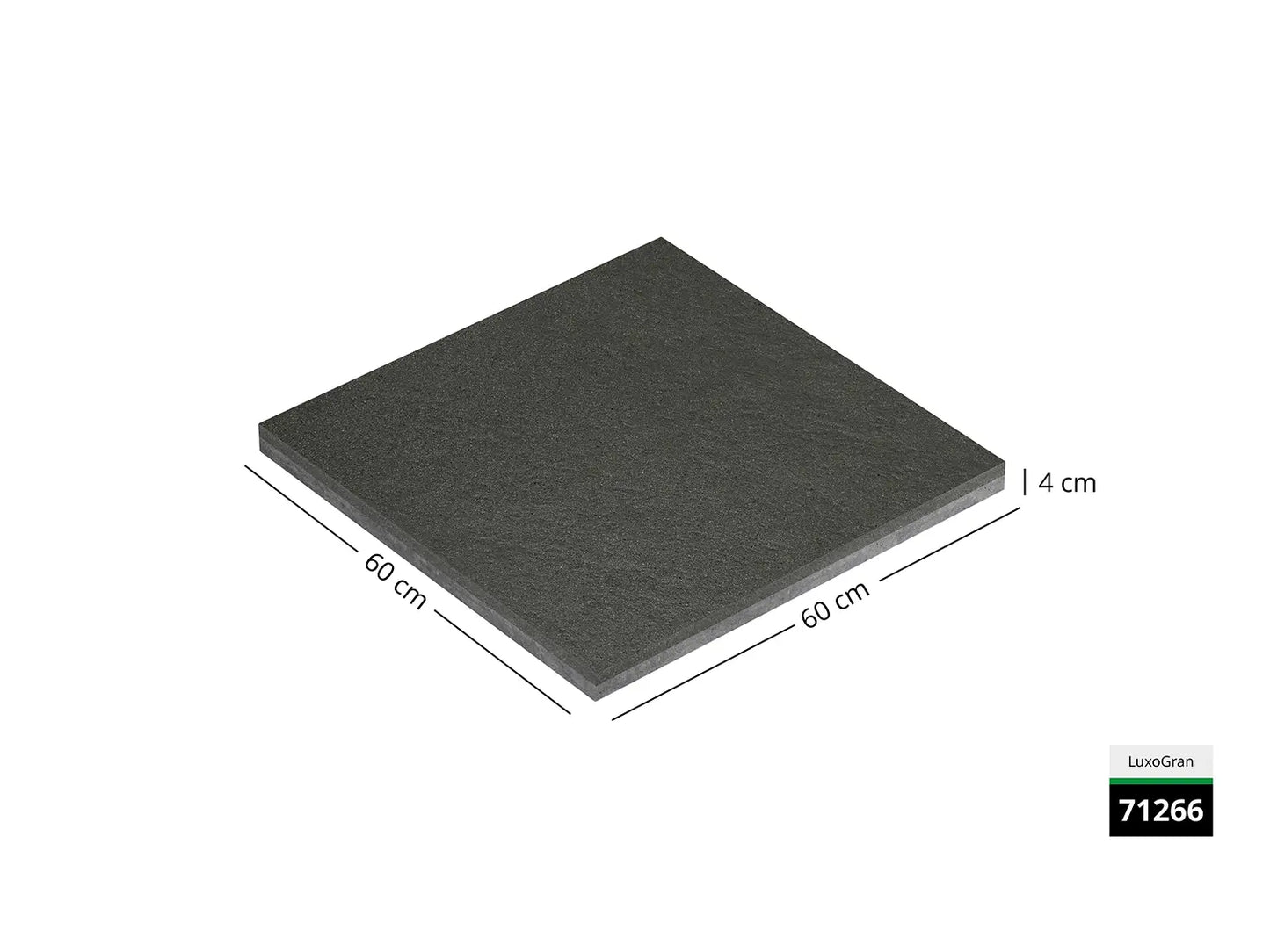 Saubere Schnittkante der 60x60 Terrassenplatte in schwarzer Natursteinoptik von Woehe & Heydemann mit feinkörniger Oberfläche   zum Aktionspreis