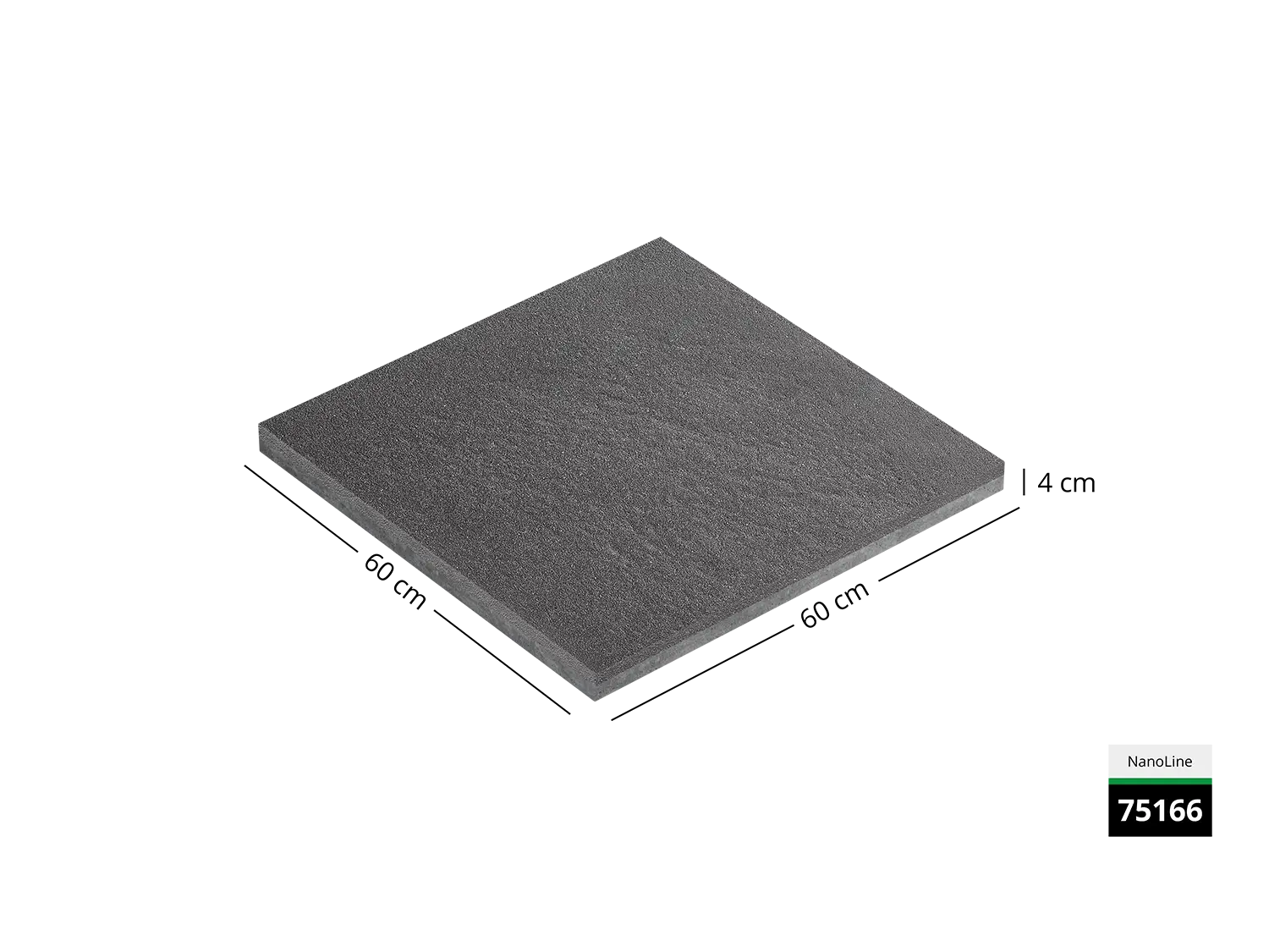 Saubere Schnittkante der 60x60 Terrassenplatte in grauer Natursteinoptik von Woehe & Heydemann mit feinkörniger Oberfläche  