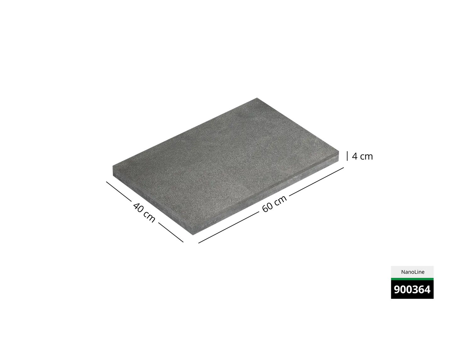 Saubere Schnittkante der 60x40 Terrassenplatte in grauer Natursteinoptik von Woehe & Heydemann mit feinkörniger Oberfläche  