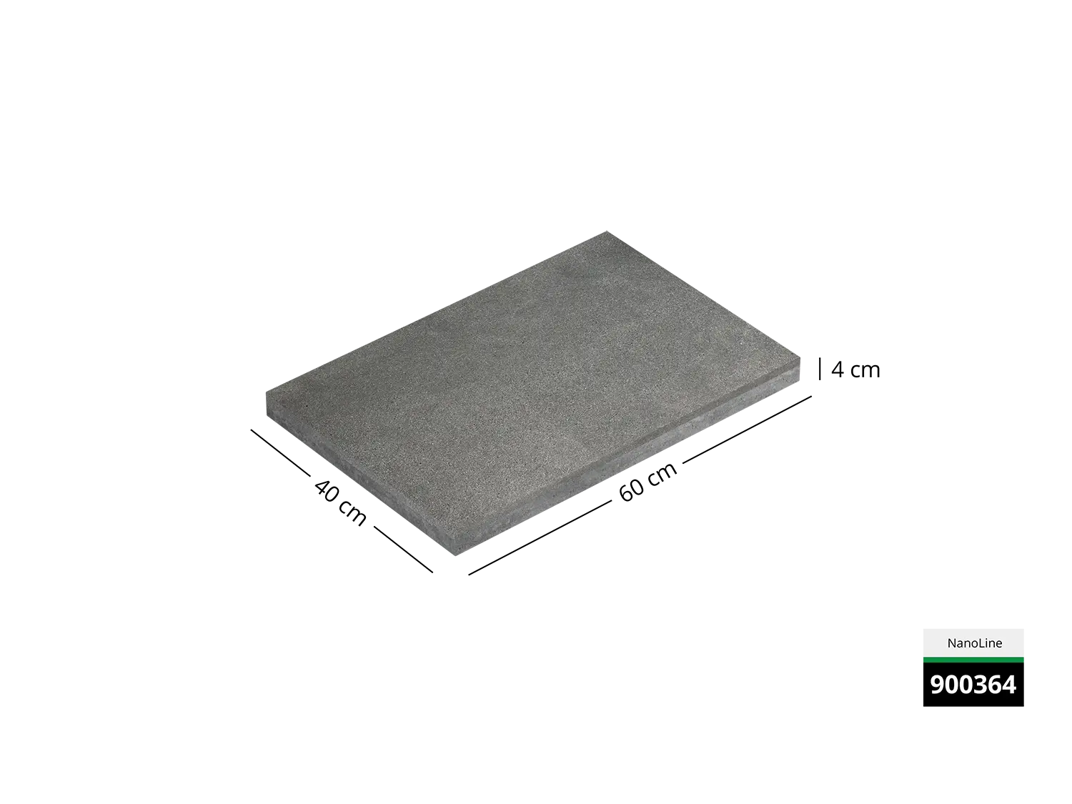 Saubere Schnittkante der 60x40 Terrassenplatte in grauer Natursteinoptik von Woehe & Heydemann mit feinkörniger Oberfläche  