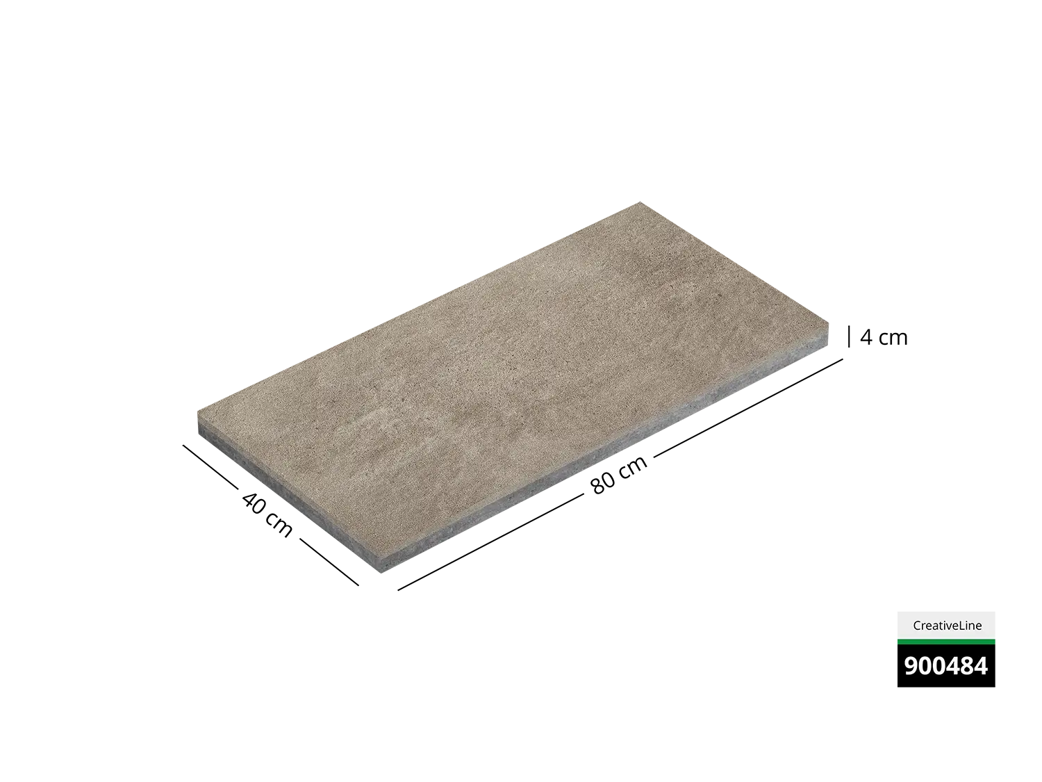 Saubere Schnittkante der 80x40 Terrassenplatte in beiger Natursteinoptik von Woehe & Heydemann mit feinkörniger Oberfläche  