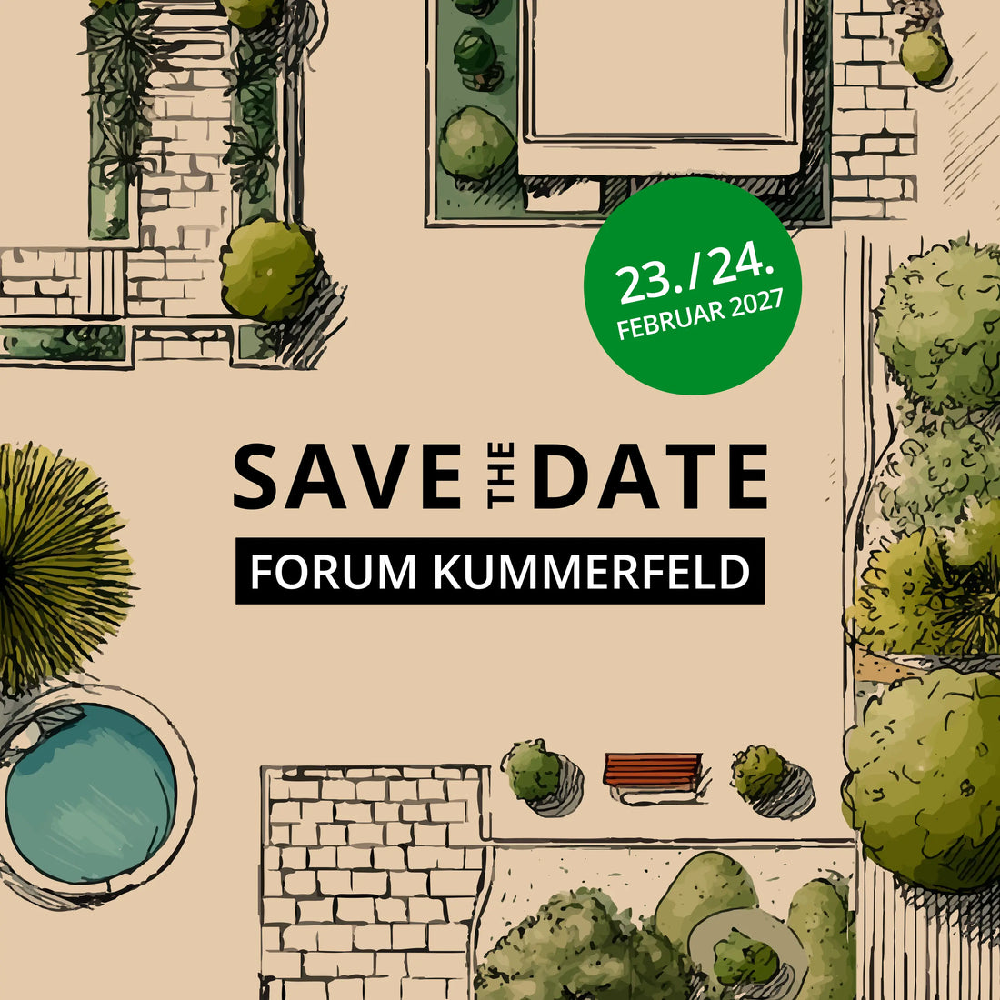 Mobiles Banner zum Save the Date für das Forum Kummerfeld von Woehe & Heydemann Forum Kummerfeld 2027 am 23. und 24. Februar ein Event zur GalaBau-Weiterbildung