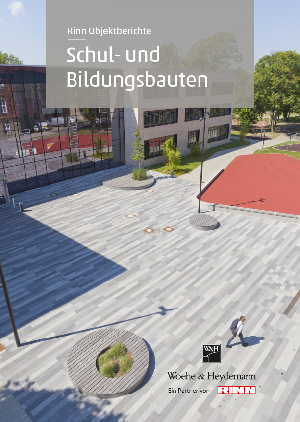 Deckblatt zu einem PDF mit Beispielprojekten zu Schul- und Bildungsbauten mit Woehe & Heydemann und Rinn.