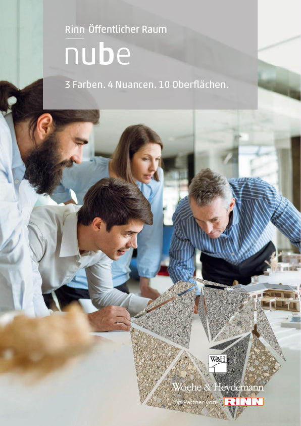 Deckblatt zu dem PDF des Nube Farbsystems für Außen-Bodenbeläge für den öffentlichen Raum von Woehe & Heydemann und Rinn.