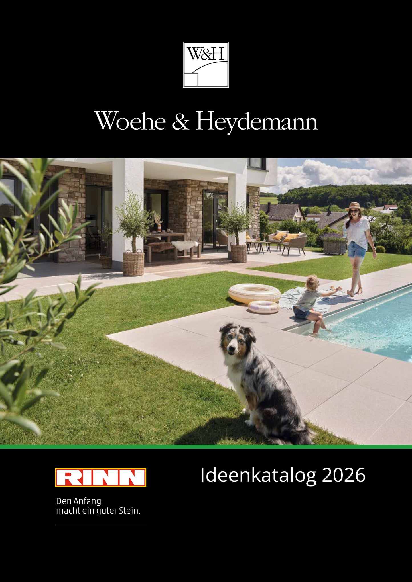 Deckblatt von dem Woehe & Heydemann für RINN Terrassenplatten Steine Ideenkatalog 2026